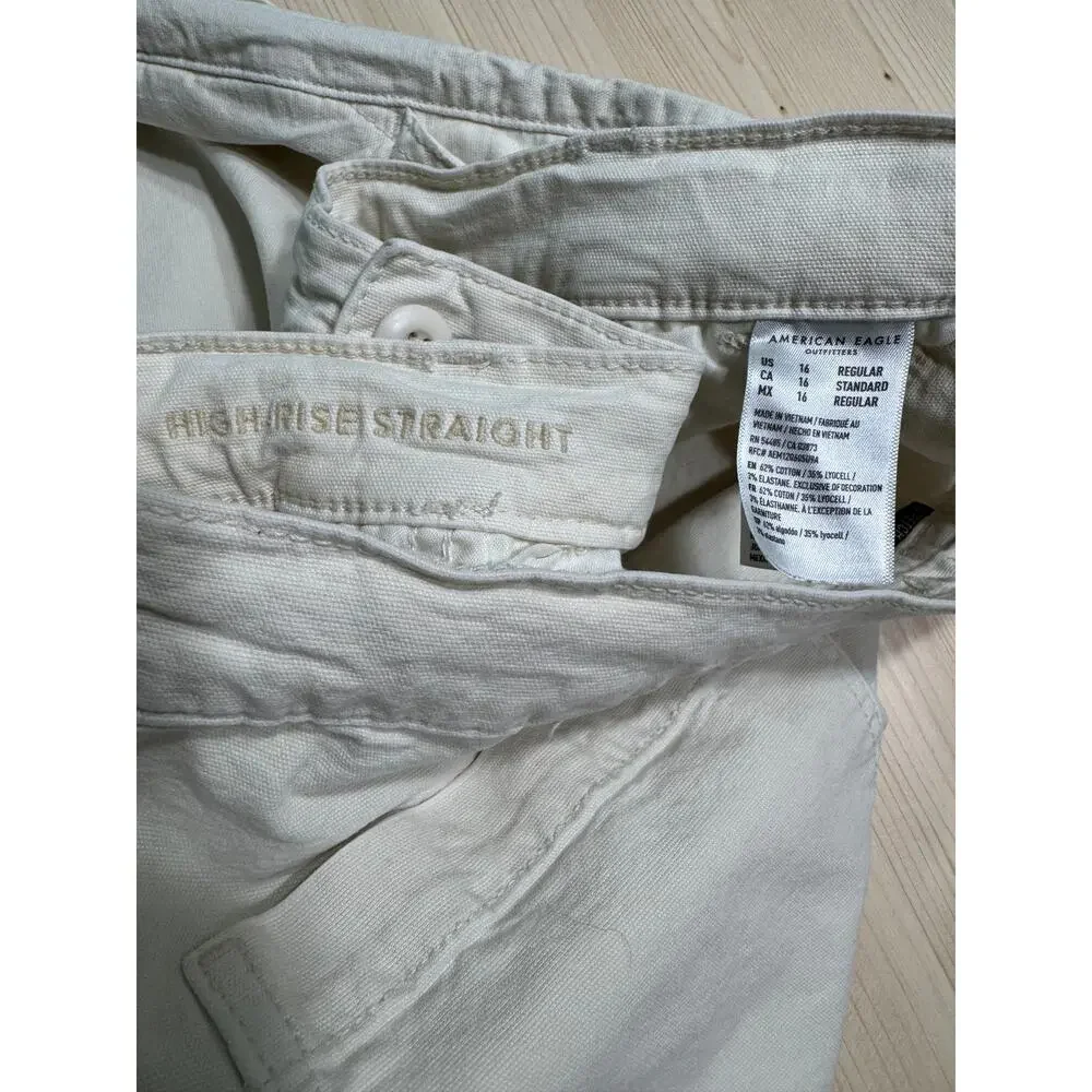 American Eagle Carpenter High Rise Straight Pants Women 16 Cream Distressing